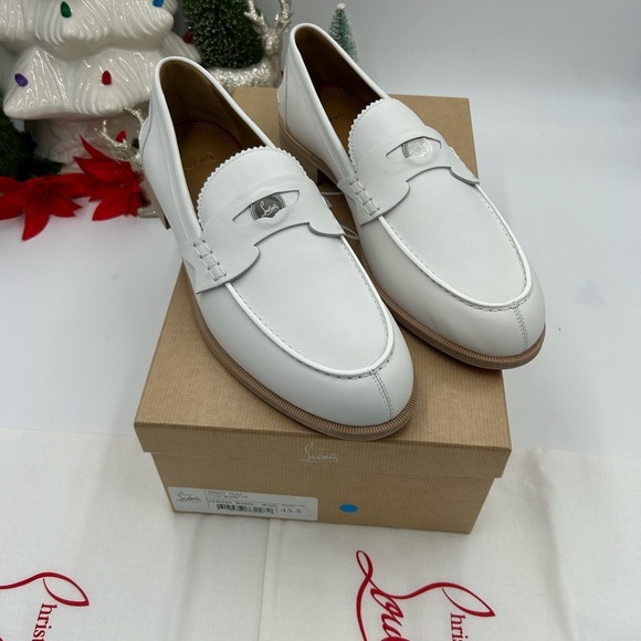 Men\'s Christian Louboutin white leather penny loafers size 45.5 made in Italy